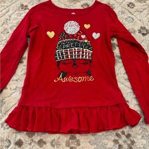 Red Long Sleeve Kids Shirt with Graphic Design